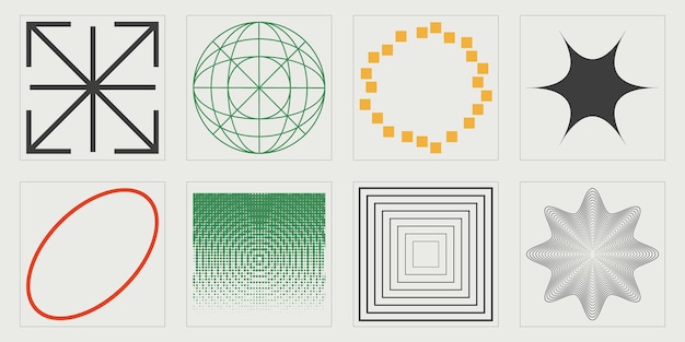 Vector Graphic Assets Set Brutalism star and flower shapes Objects in y2k style