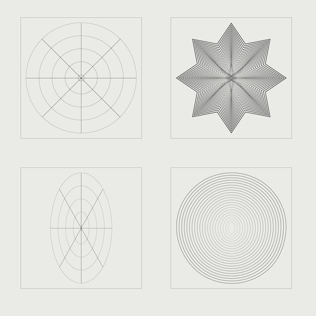 Vector graphic assets set brutalism star and flower shapes templates for notes posters