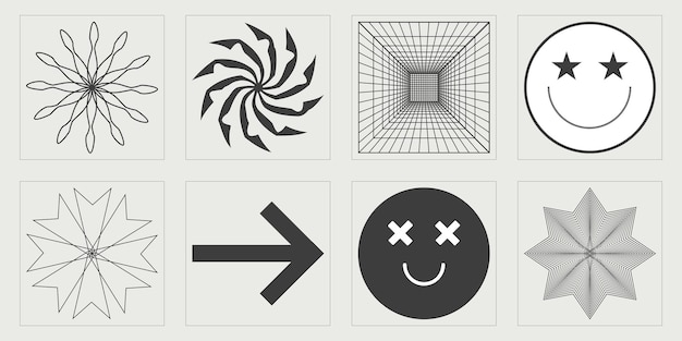 Vector vector graphic assets set trendy geometric postmodern figures cyberpunk elements