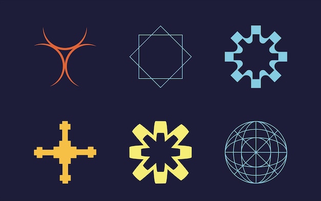 Vector Graphic Assets Set Trendy geometric postmodern figures Cyberpunk elements