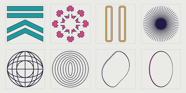 Vector graphic assets set trendy geometric postmodern figures templates for notes posters