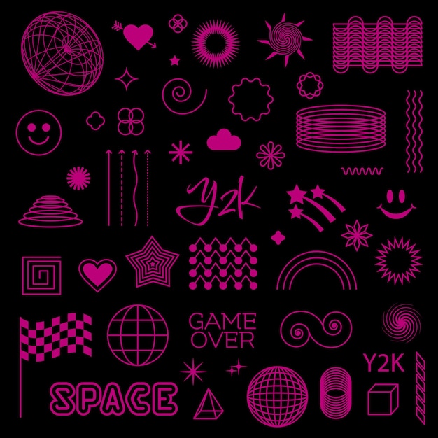 Vector graphic assets set y2k bling elementi retro e forme di brutalismo astratto forme universali