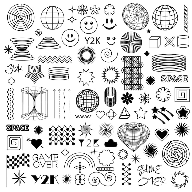 Vector vector graphic assets set yk bling retro elements and abstract brutalism shapes universal shapes for