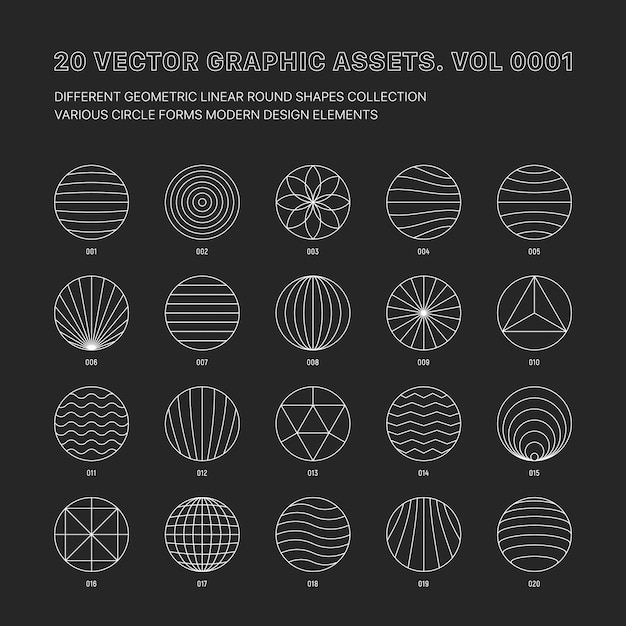 Vector Graphic Assets Various Outline Geometric Round Shapes Set Isolate On Back