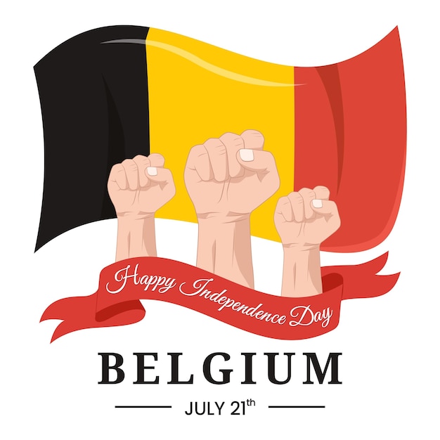 Vector graphic of Belgium Independence Day artwork for greeting card with clenched fist and ribbon