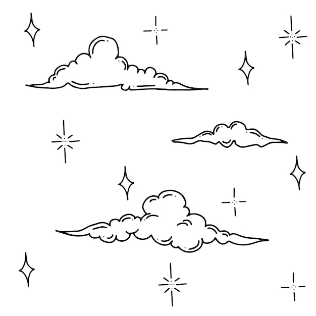 Vector graphic clouds hand drawn in engraving style isolated vector set symbol illustration