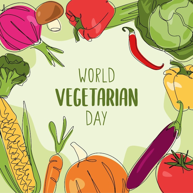 Progettazione grafica vettoriale della giornata mondiale vegetariana del 1 ottobre in stile di disegno continuo a una linea