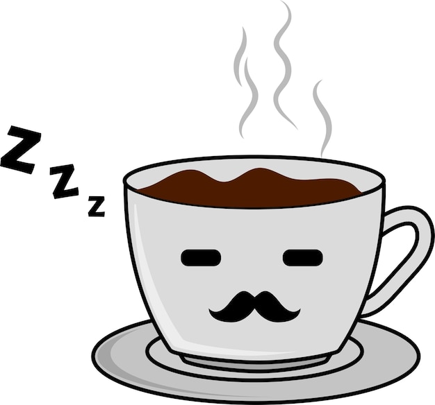 Vector graphic illustration cup of coffee sleeping cute mustache