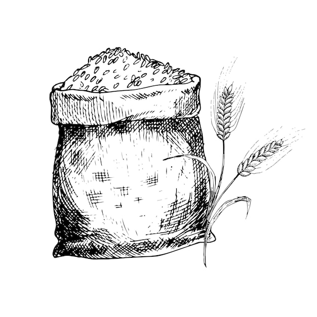 ベクトル 小麦の耳を持つ小麦の袋のベクトルグラフィックイラスト