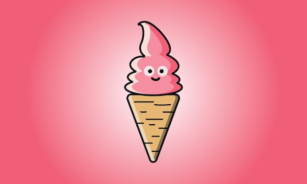 vector graphic illustration of pink ice cream mascot character icon on pink background