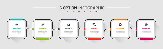 Grafica vettoriale di modelli di progettazione di elementi infografici con icone e 6 opzioni