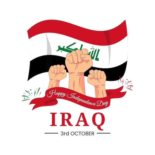 Vector vector graphic of iraq independence day for greeting card with clenched fist and flag ribbon