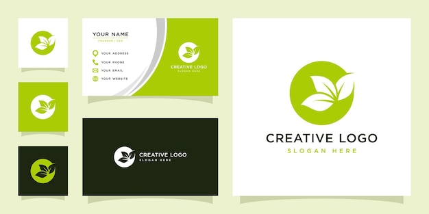 Vector graphic of leaf logo and business card design template