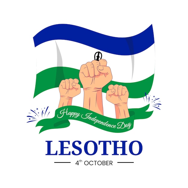 Vector Graphic of Lesotho Independence Day for greeting card with clenched fist and flag ribbon