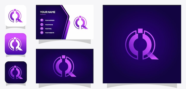 Vector graphic of letter i and q or iq logo design with modern style and business card