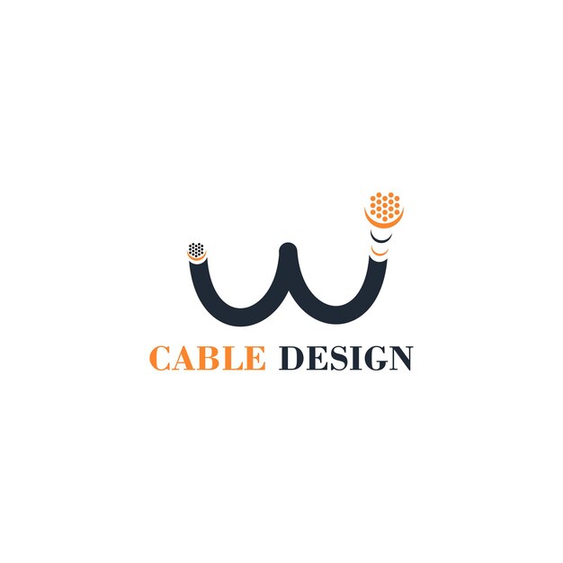 vector graphic logo design combination initial letter W and cable pictogram