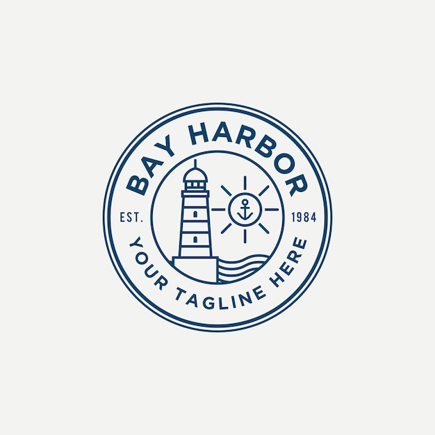 Vector graphic of logo restaurant harbor bay theme, with a classic line art style, emblem, circular