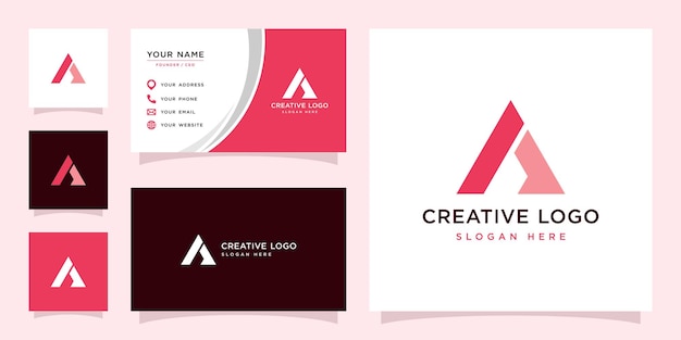Vector graphic of triangle initial A logo and business card design template
