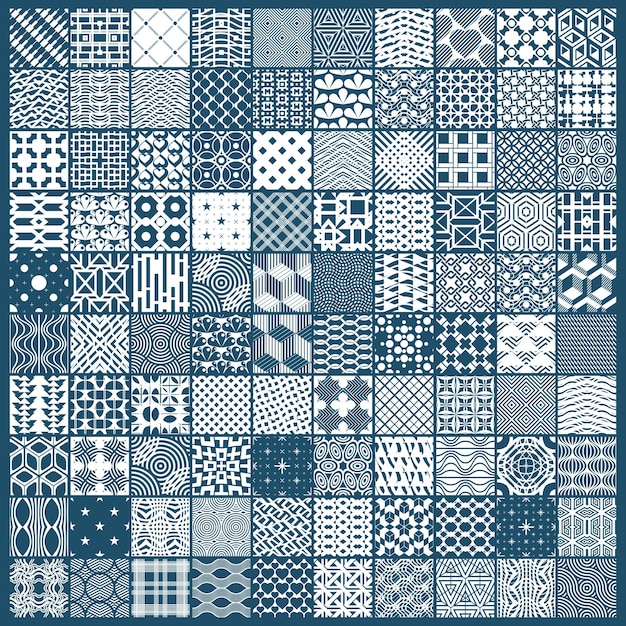 Vector vector graphic vintage textures created with squares, rhombuses and other geometric shapes. monochrome seamless patterns collection best for use in textiles design.