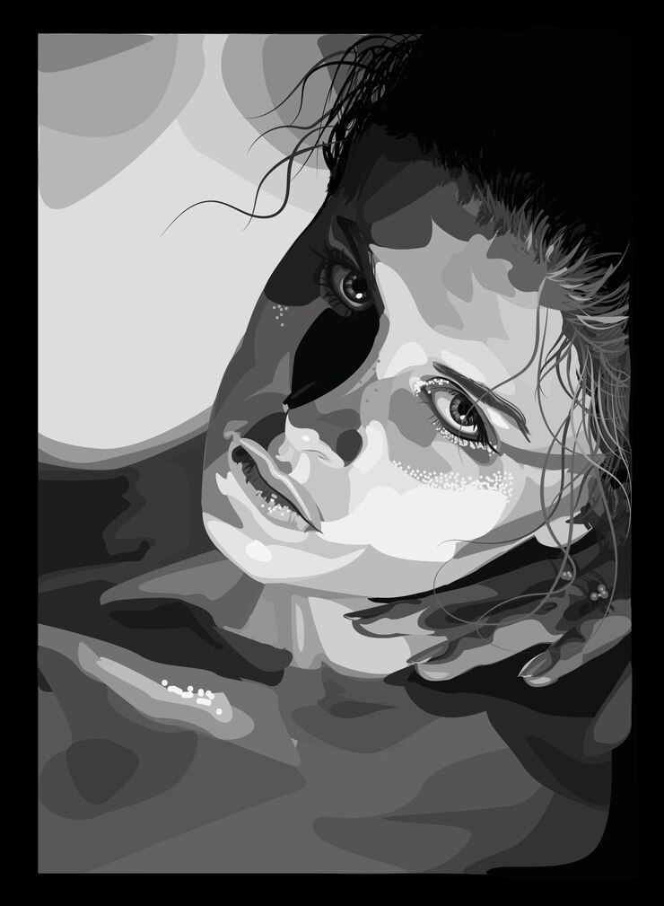 Vector vector graphics black and white portrait of a girlx9