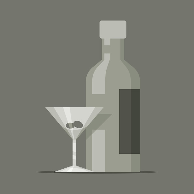 Vector Graphics Of A Bottle And Elegant Glass Food Illustration