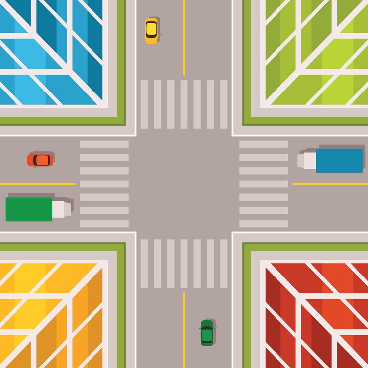 Vector vector graphics of crossroads seen from above isolated on transparent background