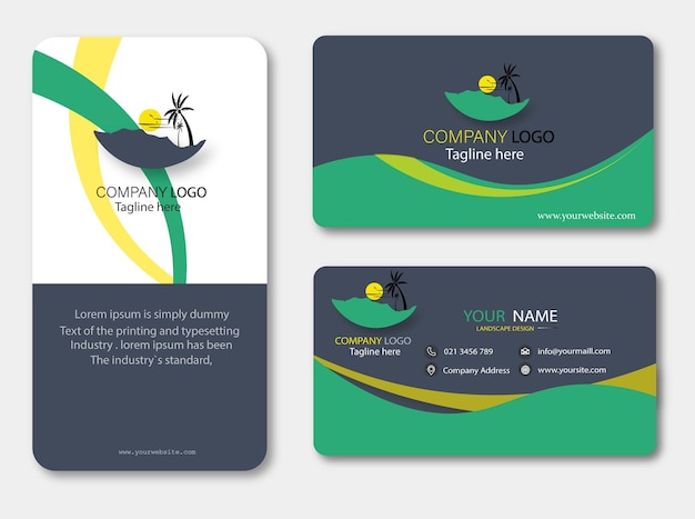 Vector graphics of evening sunrise and business card design template