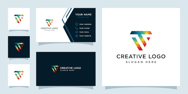 Vector graphics of initials T colorful geometry logo design template