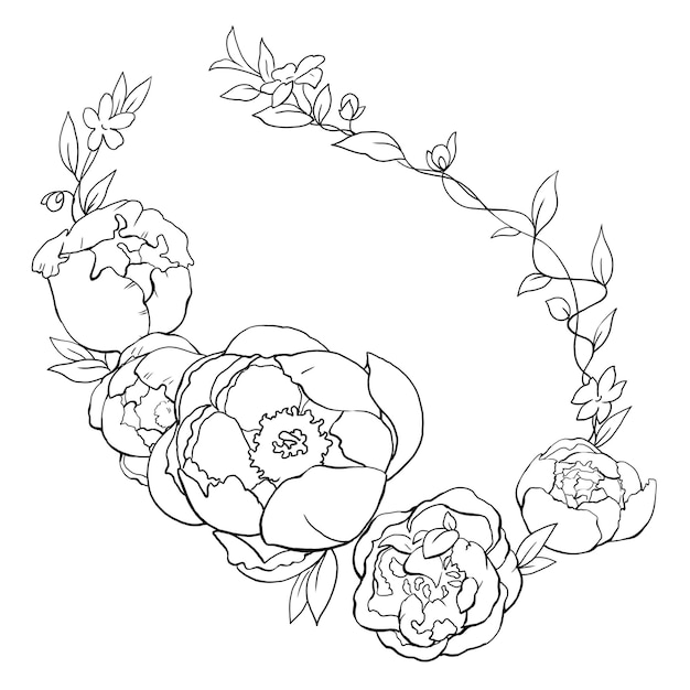 Vector graphics of a linear drawing of flowers