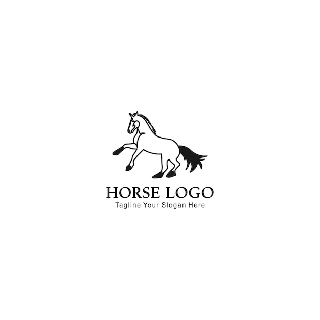 立っている馬の動物のロゴのベクトル グラフィック。種馬アイコン