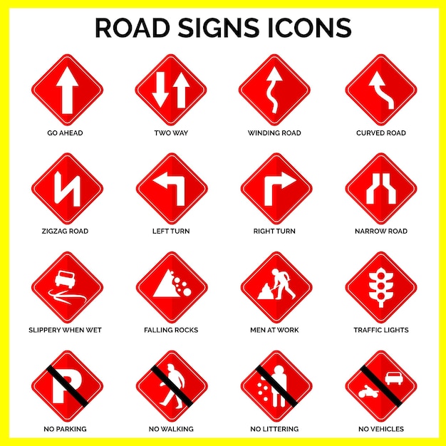 Vector vector graphics for road signs collection diamond shape color white and red