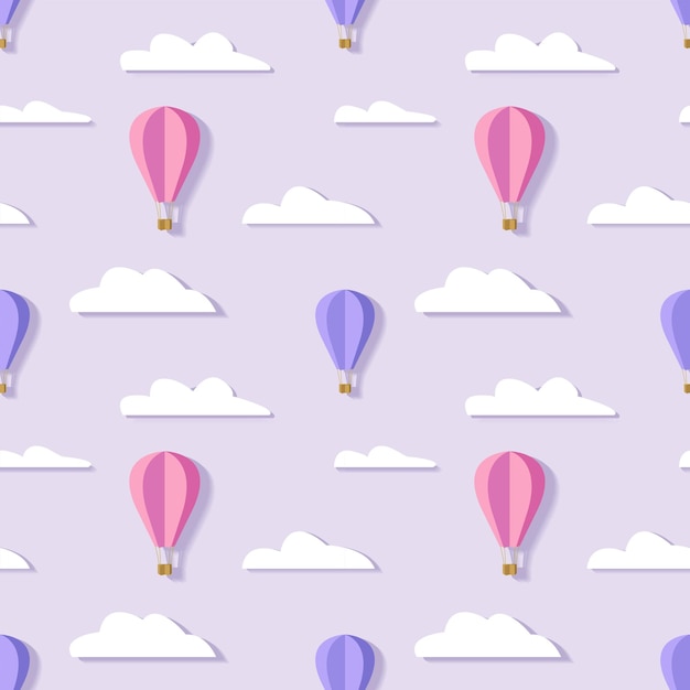 Vector graphics Seamless pattern Balloons and clouds Paper effect