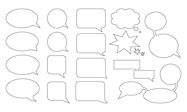 Vector graphics set of white bubbles for dialogs of different shapes with black line