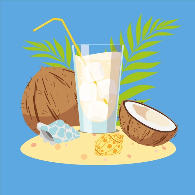 Vector vector graphics vector illustration coconut coconut drink cocktail beach island glasses shells