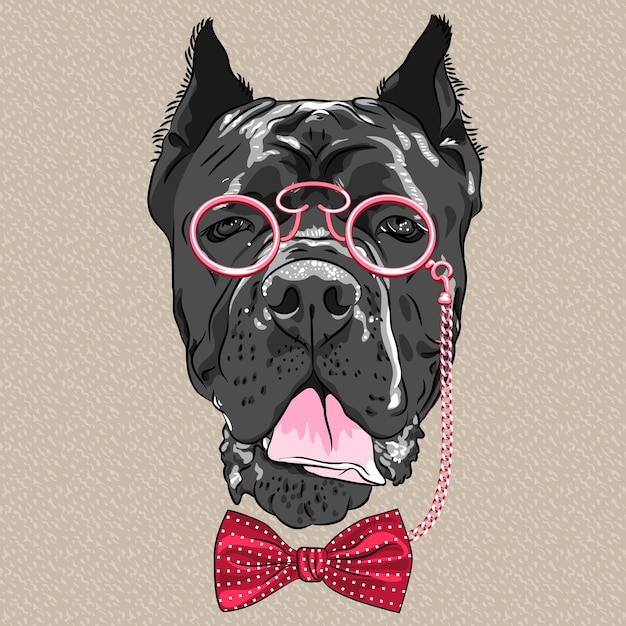 Vector grappige cartoon hipster hond cane corso