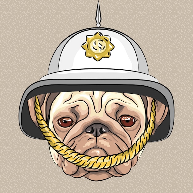 Vector grappige pug van de beeldverhaalhond in de britse helm