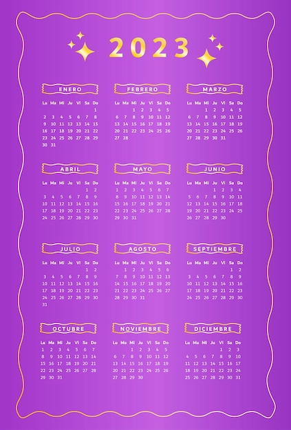 Vector vector gratuito de calendario 2023 violeta