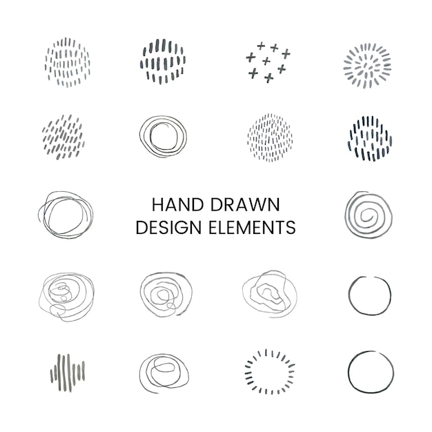 手描き落書き抽象的な丸いデザイン要素とベクトルグレースケールモダンセット