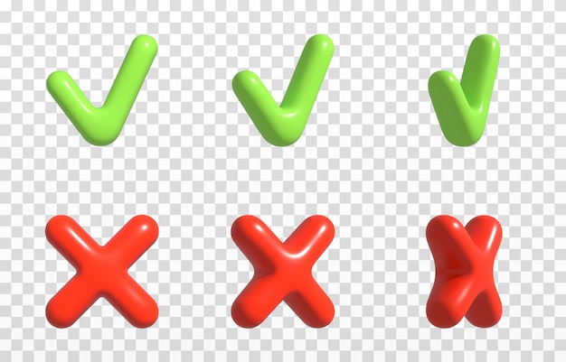 Vector vector green check mark and red cross on isolated transparent background. confirmation symbol png.