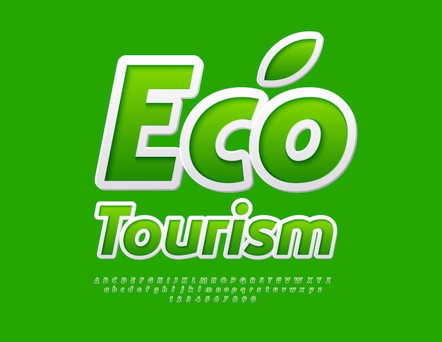 Vector Green Emblem Eco Tourism Modern Artistic Font Modern Alphabet Letters and Numbers set