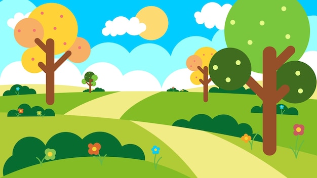 Vector Green Natural Landscape With Path For Children