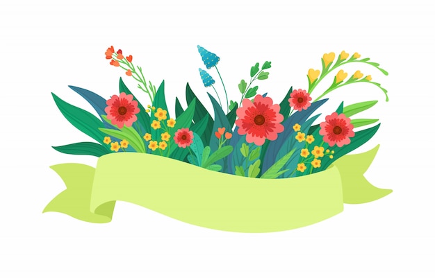 Vettore nastro verde vettoriale con fiori