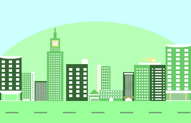 Вектор зеленый небоскреб, строящийся в умном городе, для экологической темы. День Земли.