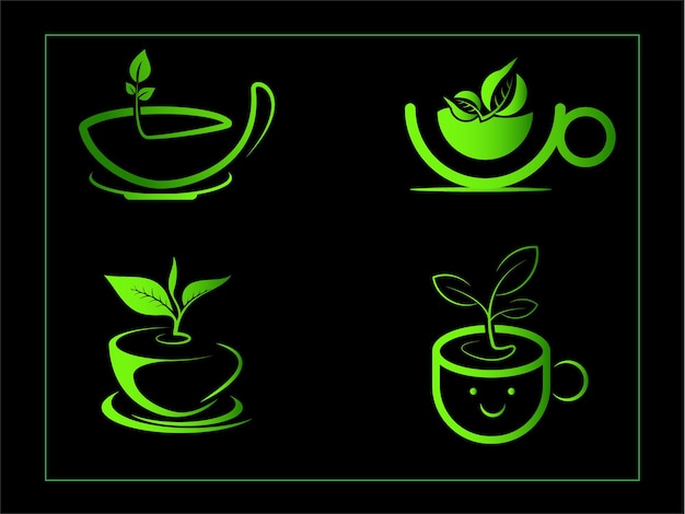 Vector green tea logo template with cup tea leaf logo design