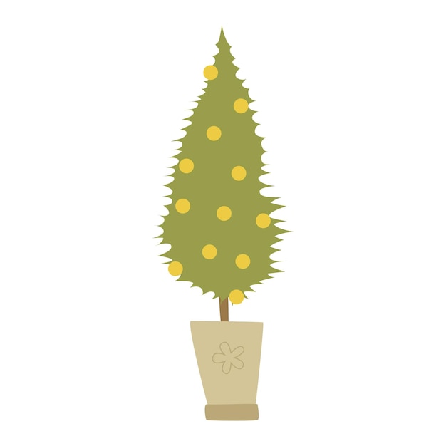 vector green tree with decorations. decor for christmas and new year. flat doodle style