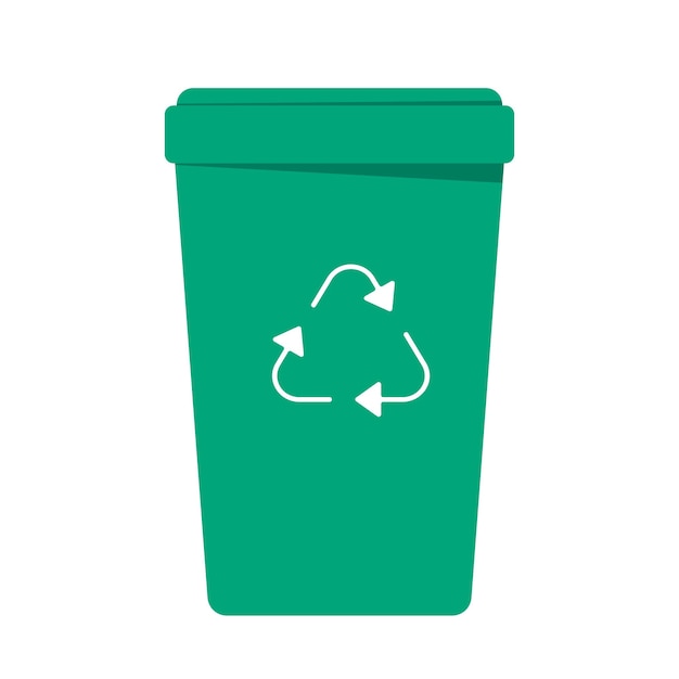 Vector of green waste recycling bin with recycle sign. Waste container. Concept of caring for planet