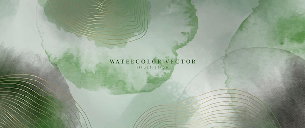 Vector green watercolor background with gold elements for decor covers backgrounds wallpapers design