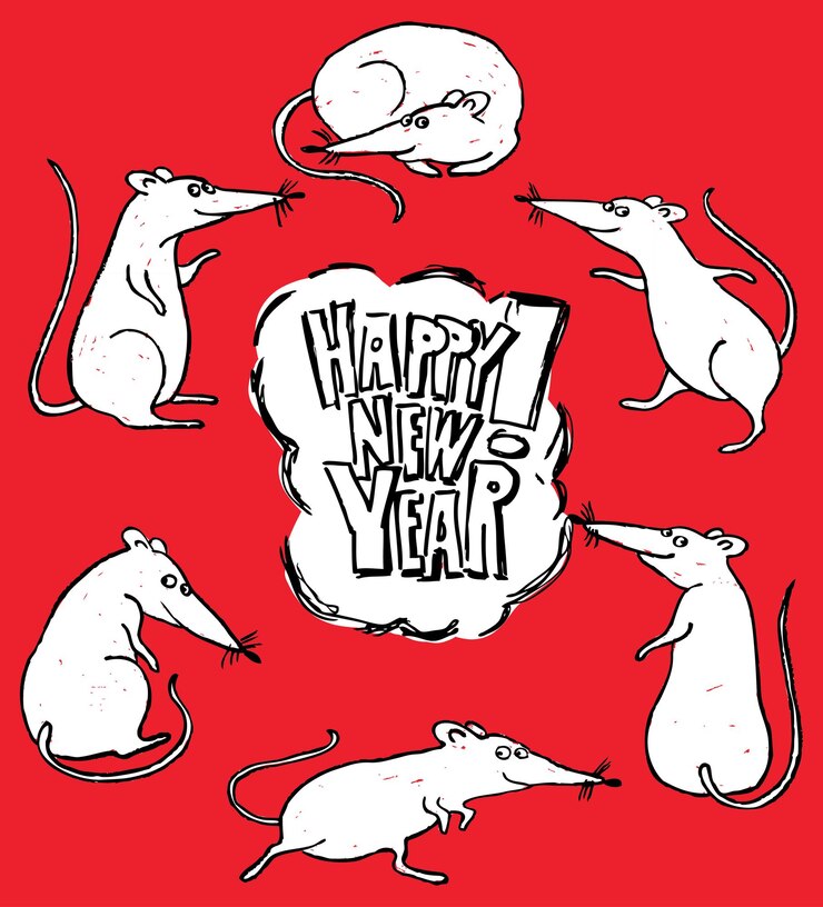Vector vector greeting card of 2020 new year with cheerful rats