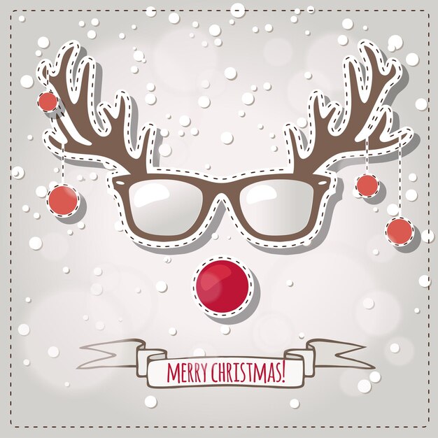 Vector vector greeting card for christmas with rudolf the red nose