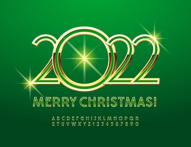 Vector Greeting Card Merry Christmas 2022 Luxury shiny Font Elegant Alphabet Letters and Numbers